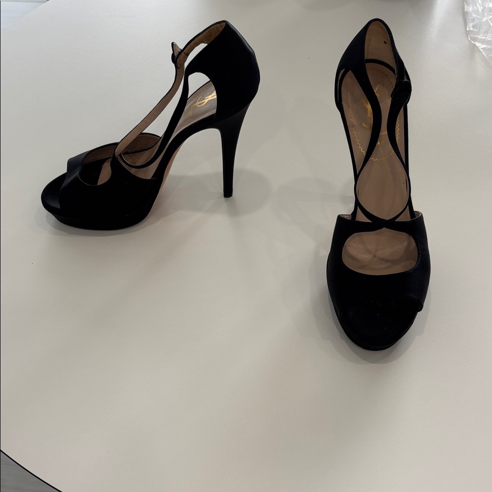 YSL Black Satin Platform Ankle Strap Stiletto Heels EU 38 Excellent Condition - Picture 7 of 7